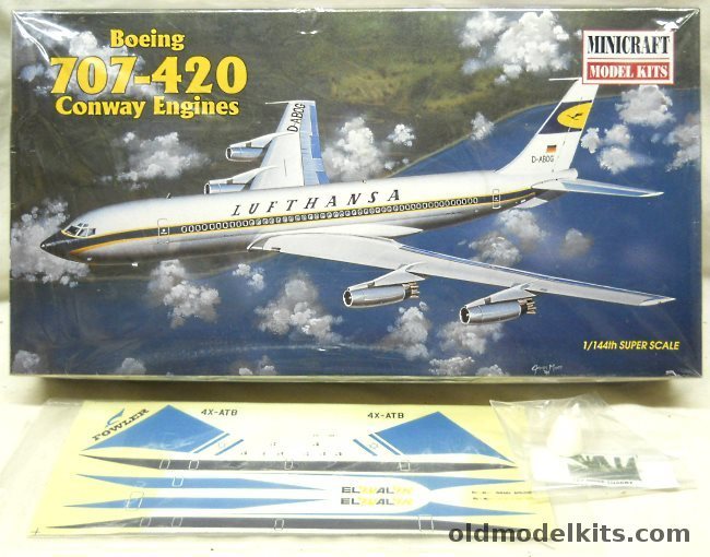 Minicraft 1/144 Boeing 707-400 Conway Engines Lufthansa Plus Fowler El Al Decals and In Formation 707 Nose Insert - (707), 14455 plastic model kit